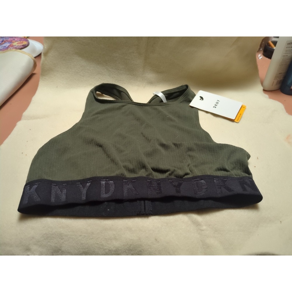 DKNY 268233 Women's Green Seamless Litewear Rib Crop Top Bra Size S‎